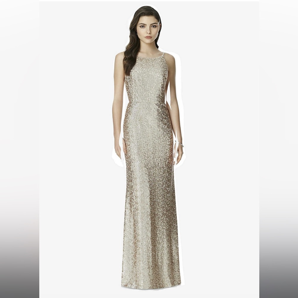 Dessy Halter Rose Gold Sequin Dress Size 10